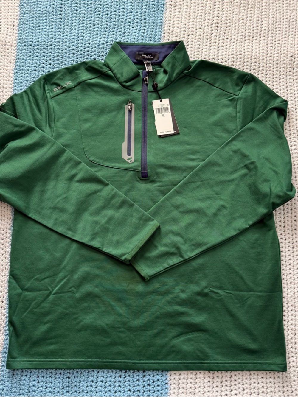 RLX Ralph Lauren Green Zip-Up Pullover with Navy Trim